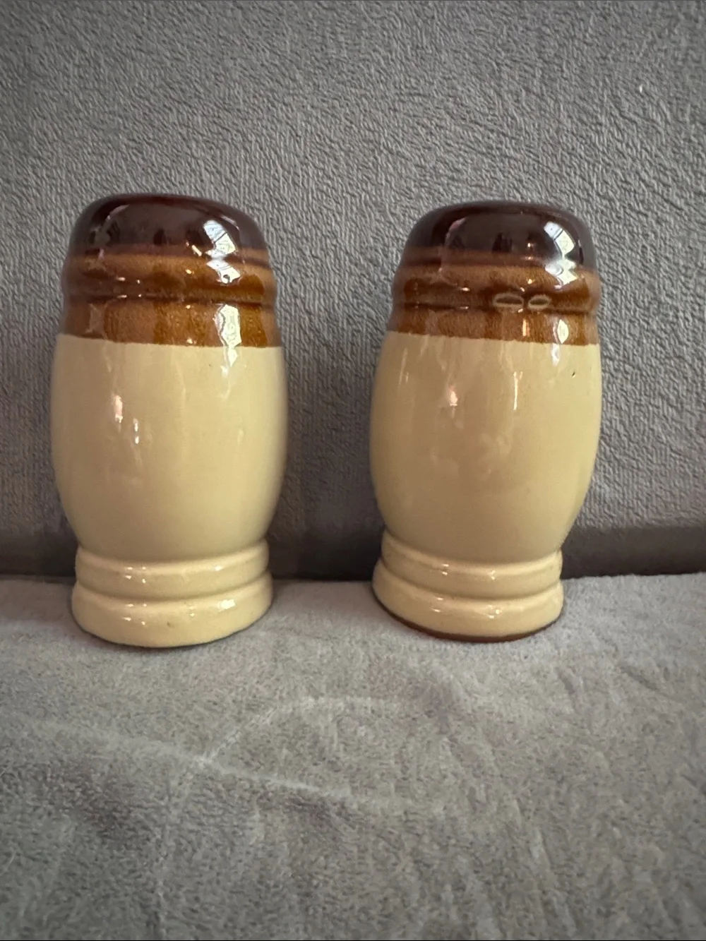 Vintage Two-Tone Brown Glaze Salt & Pepper Shakers